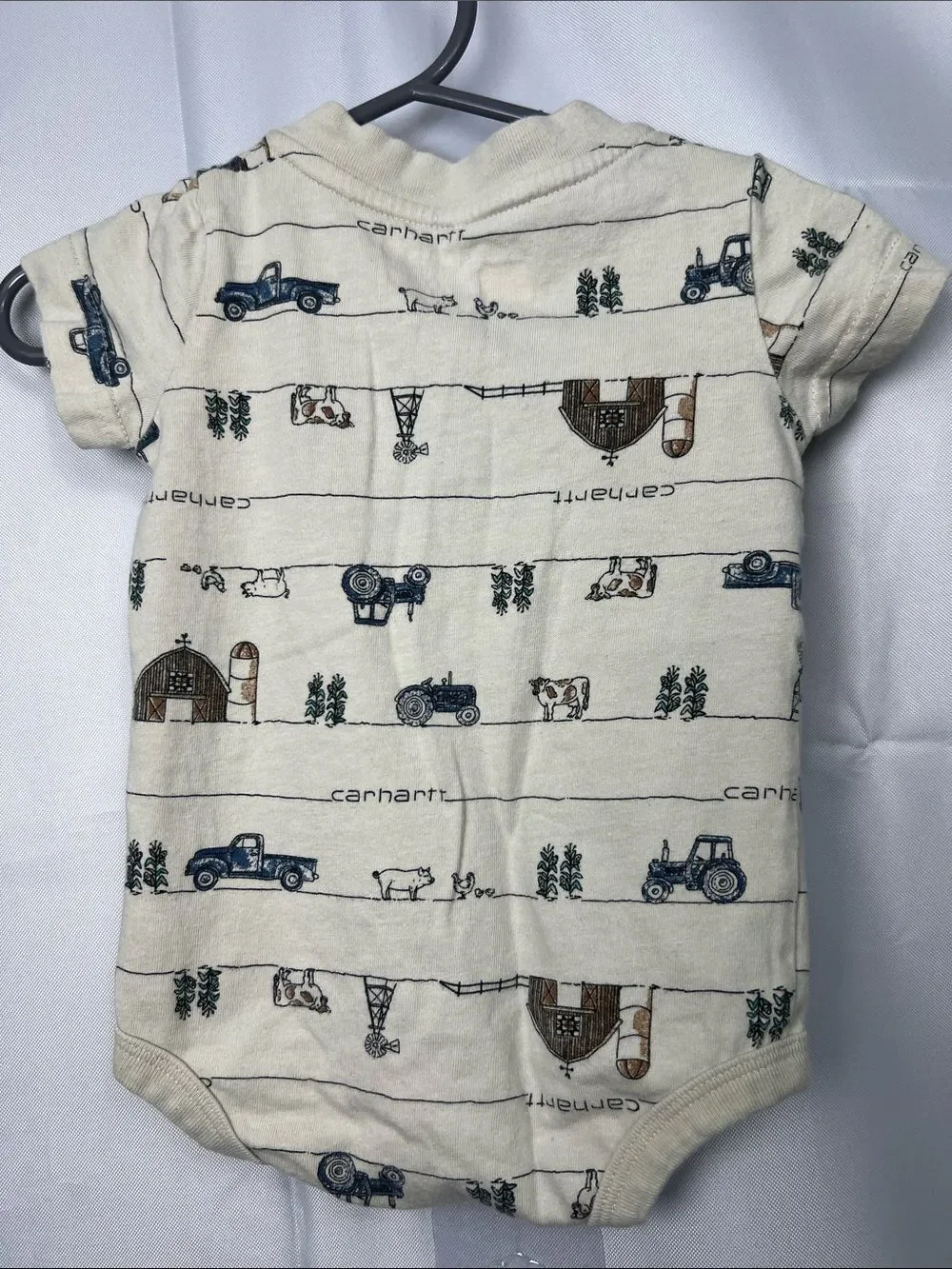 Carhartt tan farm print one piece Henley pocket tee. Size 6 months